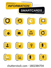 Business color vector icons on information smart cards for user interface design