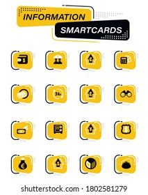 Business color vector icons on information smart cards for user interface design