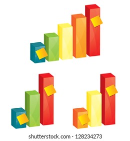 Business colorful graphs with stick notes, business reminder concept, design web element, vector illustration