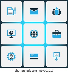 Business Colorful Icons Set. Collection Of Bank Card, Manager, Team And Other Elements. Also Includes Symbols Such As Group, Payment, Globe.
