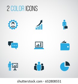 Business Colorful Icons Set. Collection Of Pie Chart, Team, Wallet And Other Elements. Also Includes Symbols Such As Human, Arrow, Cogwheel.