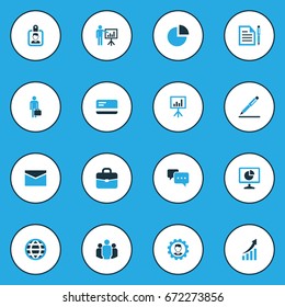 Business Colorful Icons Set. Collection Of Globe, Presentation, Dialog And Other Elements. Also Includes Symbols Such As Board, Document, Pie.