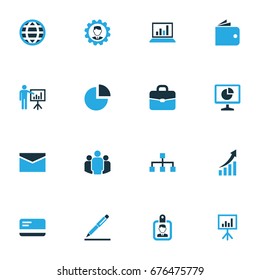 Business Colorful Icons Set. Collection Of Document With Pen, Analytics, Pie Chart And Other Elements. Also Includes Symbols Such As Team, Message, Manager.