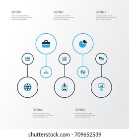 Business Colorful Icons Set. Collection Of Pie Chart, Analytics, Presentation And Other Elements. Also Includes Symbols Such As Comment, Circle, Suitcase.
