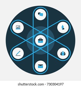 Business Colorful Icons Set. Collection Of Mail, Dialog, Document With Pen And Other Elements. Also Includes Symbols Such As Statistics, Group, Message.