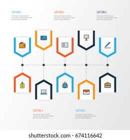 Business Colorful Outline Icons Set. Collection Of Team, Pencil, Portfolio And Other Elements. Also Includes Symbols Such As Identification, Computer, Team.