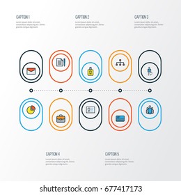 Business Colorful Outline Icons Set. Collection Of Id Badge, Worker, Identification Document And Other Elements. Also Includes Symbols Such As Employee, Hierarchy, Pie.