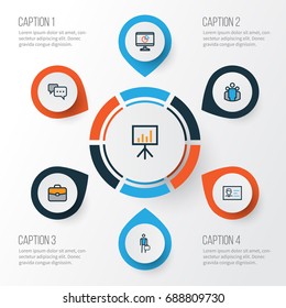 Business Colorful Outline Icons Set. Collection Of Conversation, Worker, Id Badge And Other Elements. Also Includes Symbols Such As Comment, Team, Diagram.