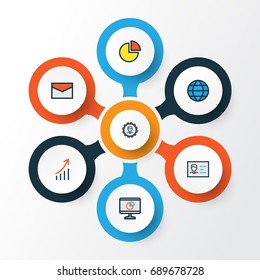 Business Colorful Outline Icons Set. Collection Of Id Badge, Pie Chart, Financial Profit And Other Elements. Also Includes Symbols Such As Chart, Engineer, Identification.