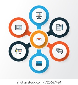 Business Colorful Outline Icons Set. Collection Of Agreement, Bank Cash, Conversation And Other Elements. Also Includes Symbols Such As Chart, Card, Agreement.