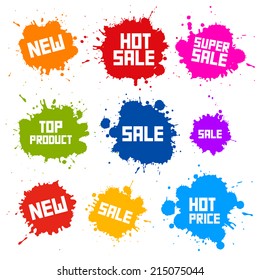 Business Colorful Vector Icons - Sale Blots - Splashes Labels