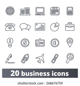 Business, commerce, finance icons: vector set for web. Outline series.