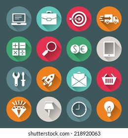 Business and commerce flat design icons set