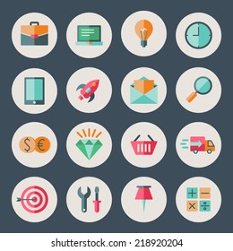 Business and commerce flat design icons set