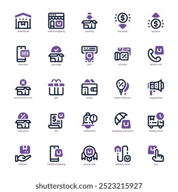 Pacote de ícone de comércio comercial para seu site, celular, apresentação e design de logotipo. Business Commerce ícone design de tom duplo. Ilustração de gráficos vetoriais e traçado editável.