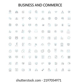 business and commerce icons, signs, outline symbols, concept linear illustration line collection