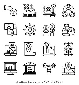 Paquete de iconos lineales para negocios y comercio 