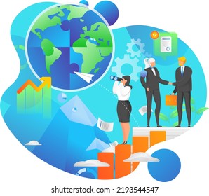 Business commitment to limit global warming and climate change. Environment concept vector illustration. Two businessman shake hands and make a deal to invest in green business and sustanable