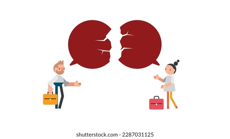 Business communication breakdown. Symbol of misunderstanding, negotiation problems, miscommunication