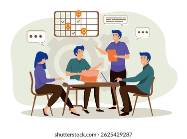 Business communication concept. Collaborative team meeting scene with coworkers discussing idea.