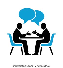 Business Communication Concept Featuring Two Men in Silhouette Having a Discussion with Blue Speech Bubbles
