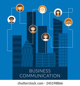 Business communication concept in flat design style. Business background, connection between people