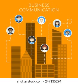 Business communication concept in flat design style. Business background, connection between people