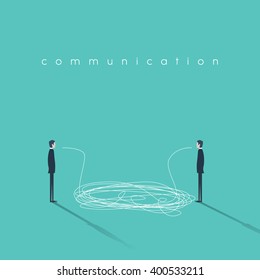 Business communication concept illustration with tangled lines. Businessmen having conversation symbol. Sign of misunderstanding or communicating breakdown. Eps10 vector illustration.