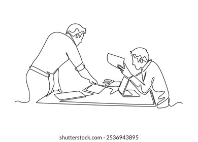 Business communication concept. Single line draw design vector graphic illustration.