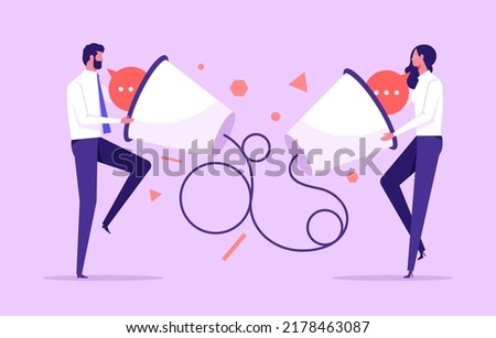 Business communication concept vector illustration. Issues and problems between men and women at work
