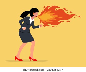 Business communication conflict argument concept. angry Businesswoman screaming yelling with fire.
