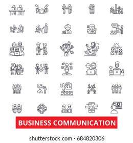 Business communication, connection, teamwork, cooperation, negotiation, deal line icons.  Teamwork outline signs set.  Business connection icons with editable strokes. Cooperation logo