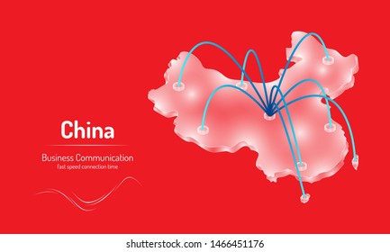 business communication fast speed network connection time on crystal white glass china is location map. vector illustration esp10