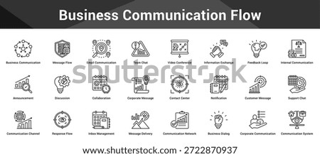 Business Communication Flow Cohesive set of minimalist vector icons representing key ideas with visual clarity