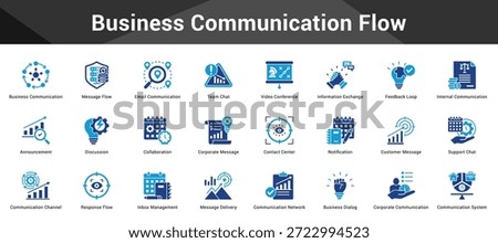 Business Communication Flow Cohesive set of minimalist vector icons representing key ideas with visual clarity