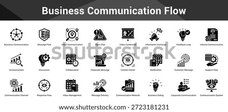 Business Communication Flow Cohesive set of minimalist vector icons representing key ideas with visual clarity