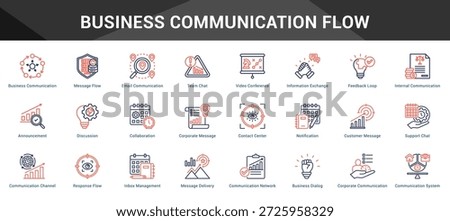 Business Communication Flow Cohesive set of minimalist vector icons representing key ideas with visual clarity
