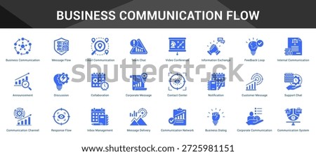 Business Communication Flow Cohesive set of minimalist vector icons representing key ideas with visual clarity
