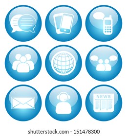 Business and Communication Icon Set. Vector glass button icon set, colors can be easily adjusted.