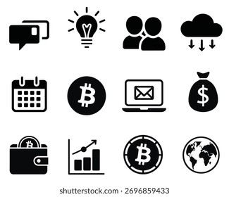 Ícones de Comunicação Comercial. Conjunto vetorial do ícone financeiro