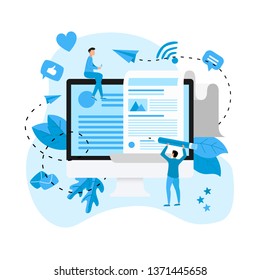 Business, communication, internet blogging post. Flat design vector illustration.