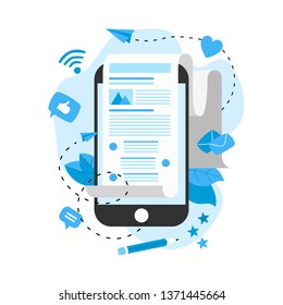 Business, communication, internet blogging post. Flat design vector illustration.