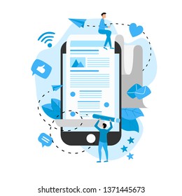 Business, communication, internet blogging post. Flat design vector illustration.