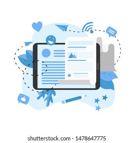 Business, communication, internet blogging post. Flat design vector illustration.	