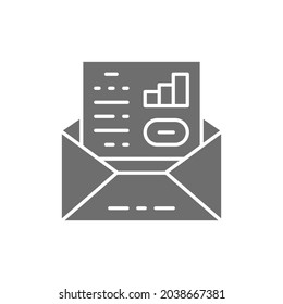 Business communication, letter, envelope with documents grey icon.