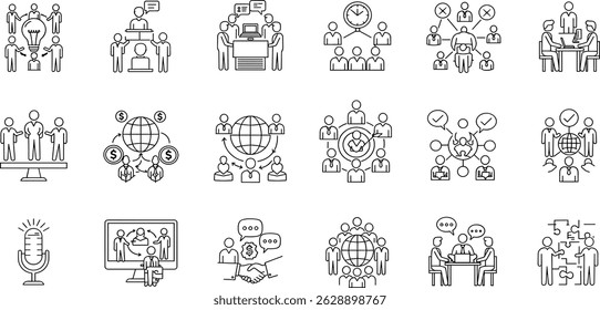 Business Communication Line Editable Icons set
