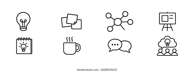 Business and communication line icon set - minimalist office tools and symbols