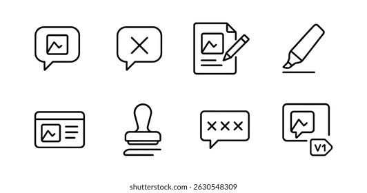 Business communication line icon set - outline, messaging, office tools