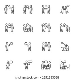 Business communication line icons set, outline vector symbol collection, linear style pictogram pack. Signs, logo illustration. Set includes icons as talking people, job interview, partnership, friend