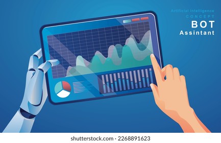 Business and Communication, Machine learning, Hand of robots and humans touching on big data network connection background, Science and artificial intelligence technology, innovation futuristic vector